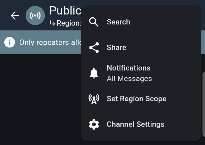 Channel menu with Set Region Scope